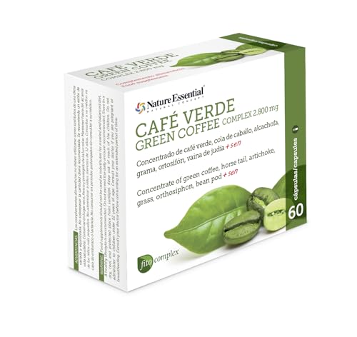 Café verde 2800 mg. | (complex) | 60 Cápsulas | Con Cola de Caballo | Alcachofa | Grama | Vainas de Judías | Ortosifón y sen | Antioxidante | Diurético.
