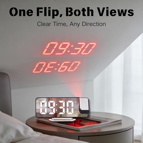 Clock with Projection on Ceiling, Smart Digital Alarm, for Bedrooms, Classroom, Office, Large LED Display, 180° Rotatable Projector, 3-Level Dimmer, Loud Dual,12/24H, Temperature Display (Green) - Image 4