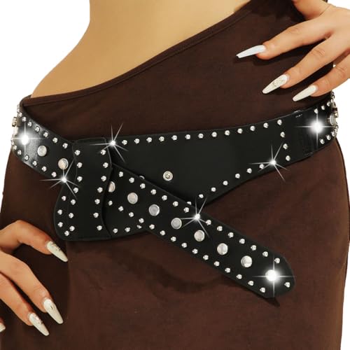 BODIY Rivets Wide Belts Black Punk Fashion Leather Belt Chunky Wide Waist Belt for Dresses Leather Accessories for Women4