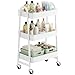 SONGMICS 3-Tier Rolling Cart, Metal Storage Cart, Kitchen Storage Trolley with 2 Brakes and Handles, Utility Cart, Easy Assembly, for Painting Utensils Bedroom Laundry Room, White BSC068W01