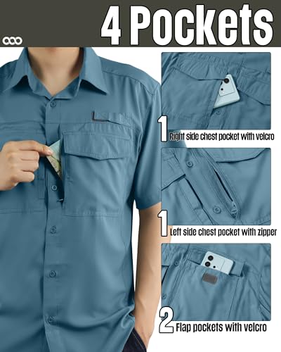 33,000ft Men's Fishing Shirts Lightweight Cool Quick Dry Sun Protection UV Short Sleeve Shirt for Casual Hiking Safari Travel2