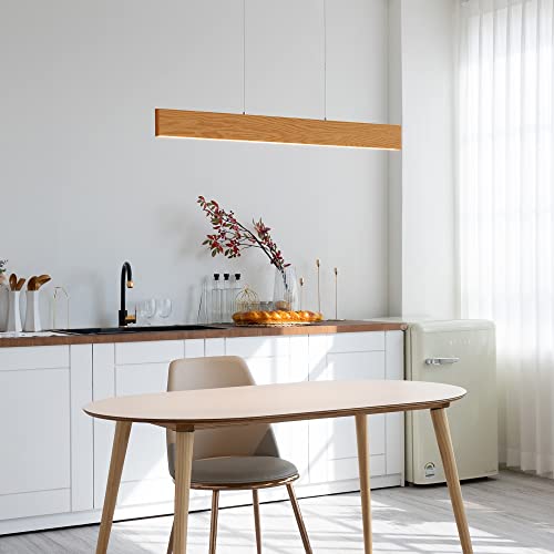 Moongkle 39” Linear Oak Wooden Led 20W Modern Adjustable Linear Pendant Lighting For Kitchen Island Dining Room Pool Table Light Dining Room Light Fixtures Easy To Install #TOP2