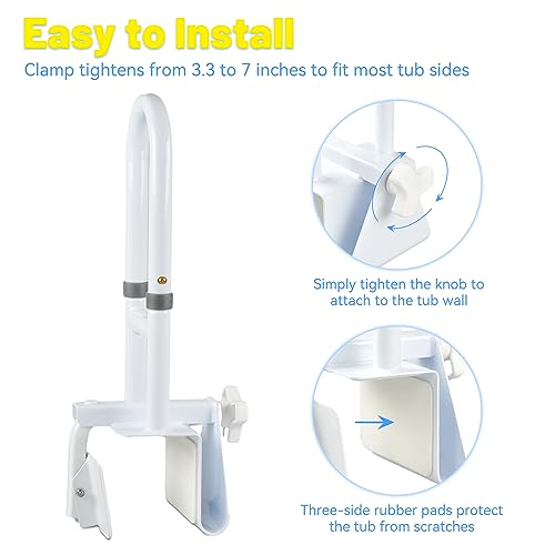 Icedeer BATHTUB RAIL-WHITE Adjustable Bathtub Grab Bars For Seniors, Tub Handle Grab Bar For Elderly Bath Support, Bathtub Safety Rail thumb #3