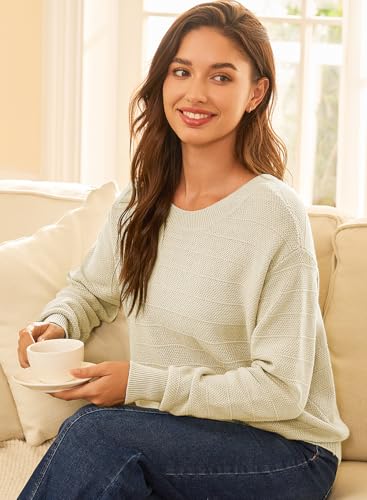 Image of EVALESS Sweaters for Women Long Sleeve Fall Outfits 2026 Back Bow Knot Sweaters Round Neck Solid Knit Pullover Tops