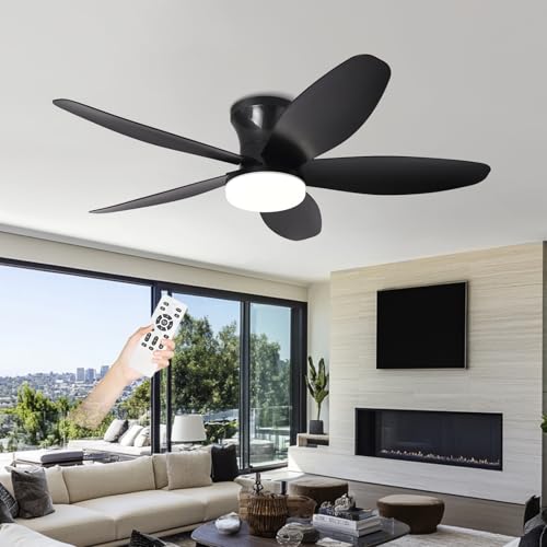 AQLEDY Ventilador De Techo Con Luz Silencioso Y Mando A Distancia, LED Regulable Lampara Ventilador Techo Dormitorio, 3CCT/6 Velocidades, DC Motor,Temporizador Para Dormitorio Salón-Black||42in