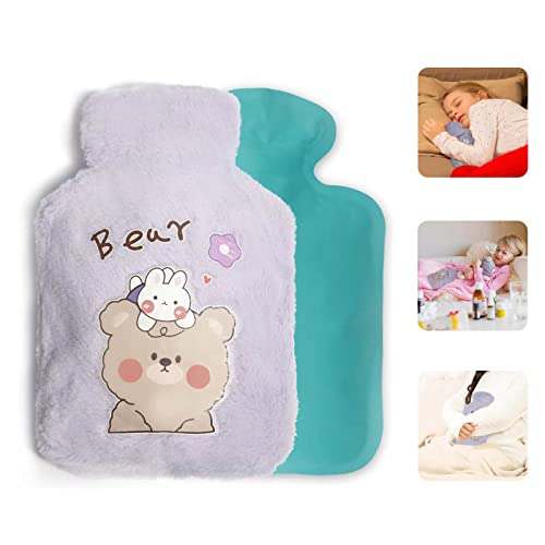 DAOUZL Bouillote, Bouillotte Eau, 500ML Bouillotte d'eau Chaude, Bouillottes Mignonne, Bouillotte avec Housse, Boullote Amovible et Lavable,Boullote pour Réchauffement Hivernal Adulte/Enfant(Violet) Cover
