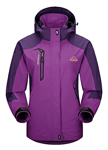 YSENTO Womens Waterproof Jackets Lightweight Outdoor Hiking Walking Softshell Rain Coat with Hood(Purple,M1)