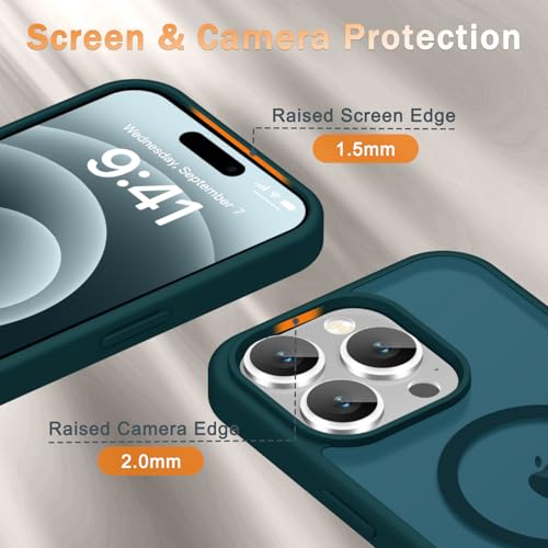Image of YENAPOON for iPhone 15 Pro Max Case, Matte Magnetic Phone Cover [with 1 Screen Protector] [Support for MagSafe] [Shockproof Military Grade Protection] Translucent Frosted Back, Blue