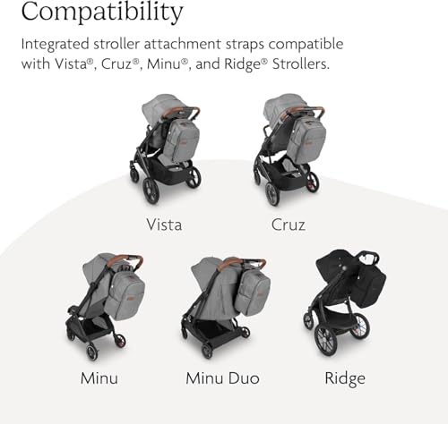 Image of UPPAbaby Changing Backpack - Multiple Storage Compartments - Side Bottle + Laptop Pockets - Trolley Sleeve - Stroller Strap Attachment - Ada -Sandstone Melange | Chestnut Leather