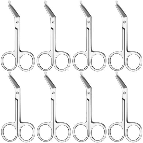 Zhehao 8 Pieces Ostomy Scissors Bandage Scissors Nursing Scissors Stainless Steel Scissors for Doctors, Nurses, Veterinary Home Nursing, 4.3 x 2.1 Inch, Curved (Silver)