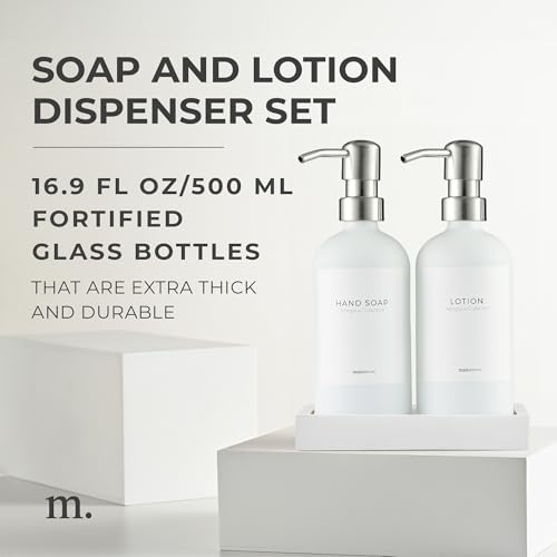 Image of MaisoNovo Soap and Lotion Dispenser Set | White Soap Dispenser Silver Pumps