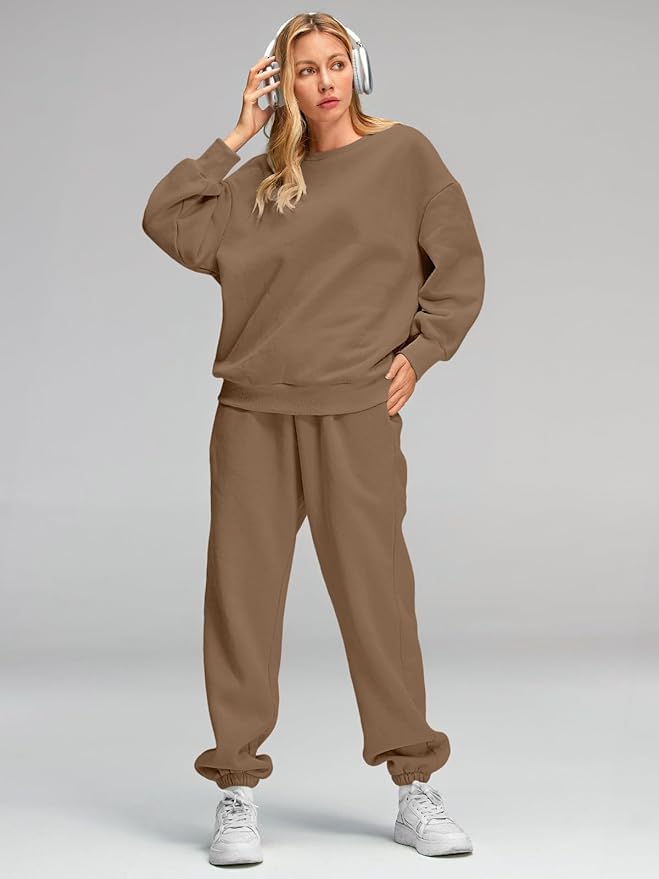 Image of Q - RIOUS Women Oversize Sweatshirt & Joggers Track Suit Co-ord Set, Black,Brown,Grey,(S-XL)