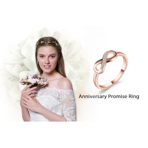 Image of JewelryPalace 14k White Yellow Rose Gold Plated 925 Sterling Silver Rings for Women, Cubic Zirconia Promise Rings for Her, Stackable Wedding Bands Rings for Women Infinity Forever Love Knot Ring