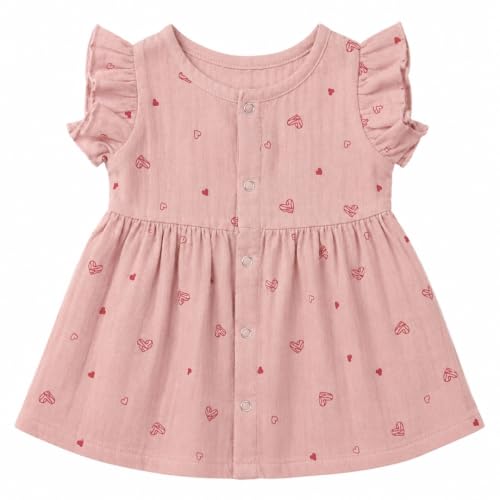 Image of Lilimi Toddler Baby Girl Cotton Muslin Dress, Breathable Flutter Sleeve Button-Front Cute Frocks