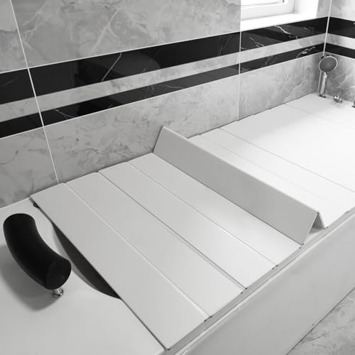 Adjustable Foldable Dust-Proof Bathtub Cover White,Waterproof Shutter Bathtub Tray & Laptop Desk 2