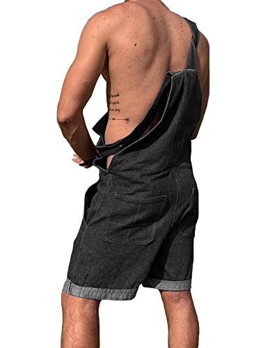 Karlywindow Mens Denim Bib Overall Shorts Loose Fit Summer Walk Shorts Above Knee Length Shortalls Jumpsuit Rompers #TOP2
