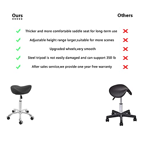 Mwosen Saddle Stool Rolling Swivel Height Adjustable With Wheels. Saddle Chair Salon, Spa, Tattoo, Pedicure, Massage -Esthetician Chair(Black) #TOP7