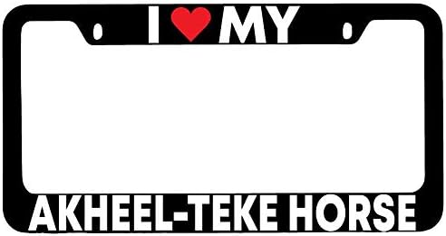 Dots GiftsI Heart My Akheel Teke Horse Black Metal License Plate Frame DG