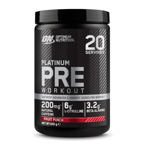 Optimum Nutrition Advanced Pre Workout en poudre, Booster d'énergie avec l-Citrulline, Beta-alanine, Caféine et Vitamines B12 et B6, Goût Cocktail de fruits, 20 Portions, 420 g
