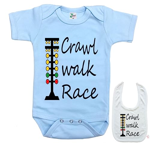 Image of Crawl Walk Race -Cute Car Racing outdoor sports Baby bodysuit onesie & bib