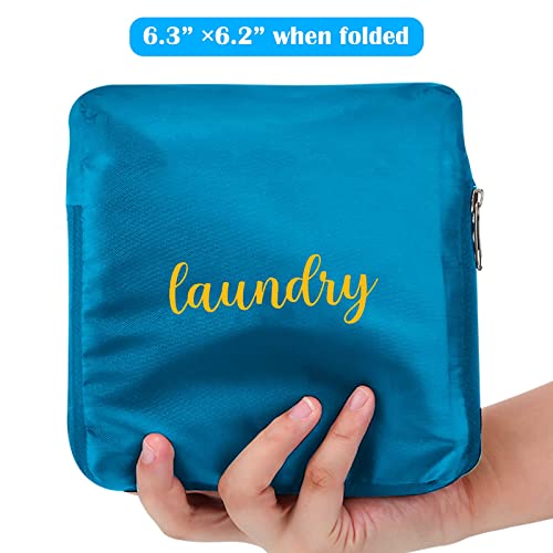 2 Pieces Travel Laundry Bag Small Dirty Clothes Bags For Traveling Lightweight And Expandable Laundry Bag For Suitcase With Zipper And Drawstring Nylon (Blue, Gray, Classical Pattern) #TOP2