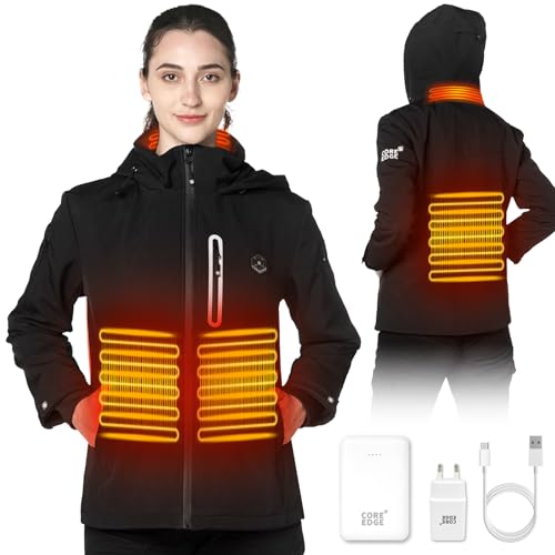 COREEDGE Beheizbare Jacke Damen für den Winter mit 7 Taschen,Beheizte Jacke für im Freien,5 in 1 Schalter Heizjacke,Wärmejacke mit Stecker&Powerbank,Heheizte Outdoor Jacken,Höhere Heiztemp M