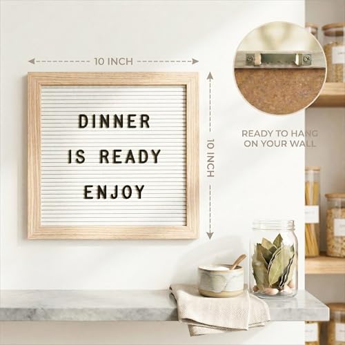 Image of Changeable Felt Letter Board 25x25cm, White Felt, 317 Letters, Symbols & Emojis - Perfect for Home, Office, Baby Showers & New Birth Celebrations | White message board with wood frame, easel stand and wall hanger for home, office, classroom and business displays