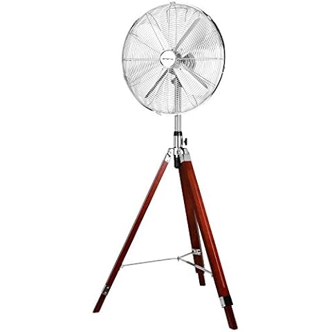 Emerio Retro-Standventilator Chrom mit Holzstativ Oszillierend 40 cm 3 Geschwindigkeiten hochwertiges Metallgehäuse höhenverstellbar 130cm Höhe Tripod schick und edel FN-120952, 50 Cover