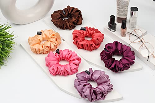 Image of Premium Satin Scrunchies for Women | Hair Bands, Ponytail Holders & Rubber Bands | Large, Fluffy, No-Damage Hair Ties | Girls Hair Accessories | Large Size | Pack of 6