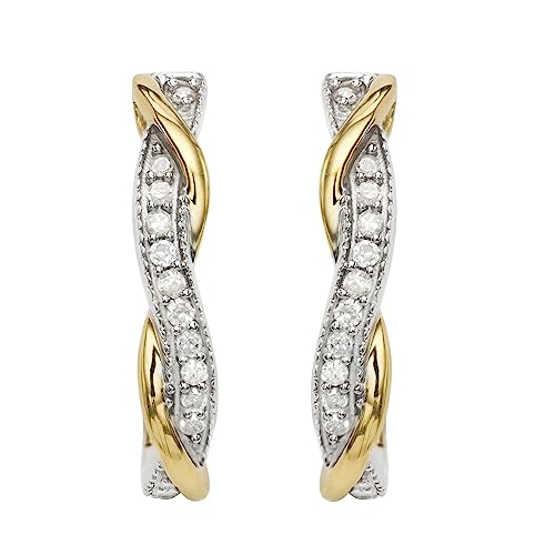 1/4 Carat Total Weight (cttw) Two-Tone Intertwine Design Diamond Hoop Earrings - 925 Sterling Silver Diamond Earrings for Women2