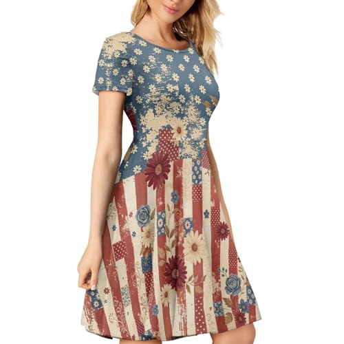 Image of AFPANQZ Womens Casual Summer Lightweight Vintage Dress Short Sleeve Midi Dress Knee-Long Luxury Formal Dress