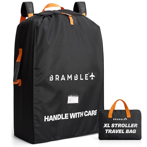 Bramble - XL Geschwisterwagen Transporttasche für Flugzeug Gate Check - Wasserabweisendes Ballistik-Nylon mit gepolsterten Neopren-Trägern Packbeutel & ID-Fenster - 100 x 65 x 40 cm (Schwarz)