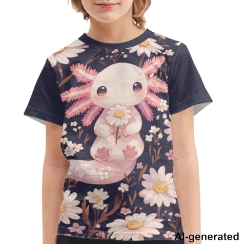 Image of Novelty 3D Graphic T Shirts for Kids Crew Neck Funny Animal Print Short Sleeve Girls Tshirts 3-16 Years