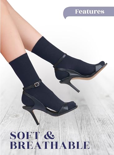 Hugh Ugoli Women's Cotton Crew Socks, Soft, Regular Fit, Plain Color Casual Socks for Trouser, Shoe Size 6 to 12, 4-8 Pairs3