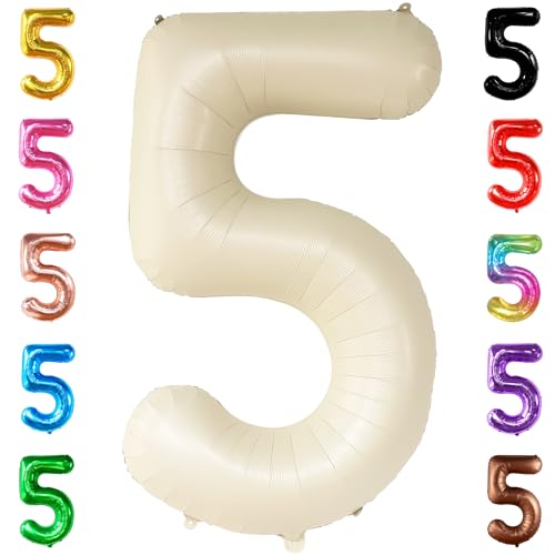 Image of KatchOn Gaint Cream White 5 Balloon Number 40 Inch, 5 Birthday Decorations | 5 Birthday Balloon Decor, 5th Birthday Decorations for Boys, Creme Number 5 Balloon