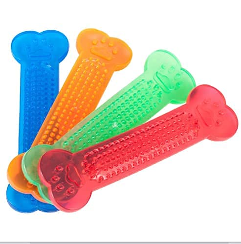 RvPaws Grinding Bite Chew Stick Silicone Transparent Flat Bone Toy for Dogs Jel Bone - Color May Vary 1 Unit