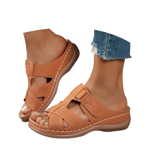 Genérico Sandalias de Verano sin Cordones con diseño Calado Bordado, Estilo Casual y con tacón. (Brown, 42)