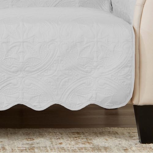 Image of Great Bay Home Reversible Sofa Cover - Washable Slipcover Furniture Protector with Elastic Straps - Perfect for Kids & Pets - Quilted & Stitched Detail (White /Sand)