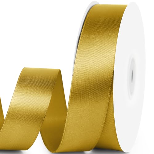 Quhora 1' x 50 Yards Satin Ribbon - Gold Silk...