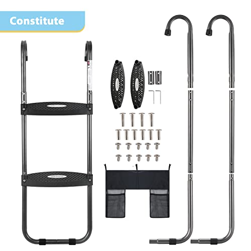 Image of HBTower Trampoline Ladder, 2 Steps with Wide Steps, Trampoline Storage Bag, Universal Hook, 220 lbs Capacity Trampoline Accessories for Children Kids, Black
