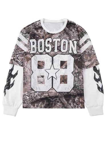 SOFIA'S CHOICE Oversized Camo Long Sleeve Sweatshirt Streetwear Men Graphic Crewneck Hoodie Pullover Women