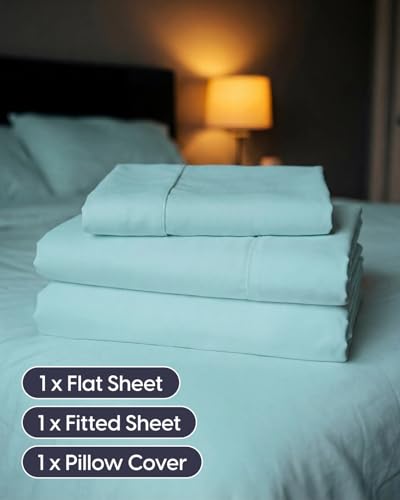 Image of Sleepy Town Twin Size Bed Sheets - 3 Piece - Twin Sheet Set - Extra Soft, Comfy & Cooling - Easy Care - Shrinkage, Wrinkle & Fade Resistant - Brushed Microfiber - Deep Pocket Bed Sheets (Spa Blue)