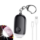 Shackcom Taschenalarm 130dB Persönlicher Alarm USB Wiederaufladbar Taschenalarm mit LED-Beleuchtung Funktion Wasserdicht Selbstverteidigung Sirene für Frauen,Kinder,Senioren-Schwarz