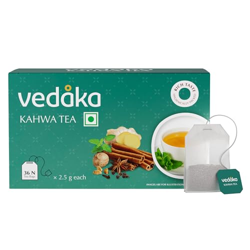 Image of Vedaka Detox Khawa Tea 36 Teabags | Contains Salt, Ginger, Tulsi, Cinnamon, Black Pepper, Cloves, Nutmeg, Asafoetida & Cardamom Seed | 2.5G Each, 90G