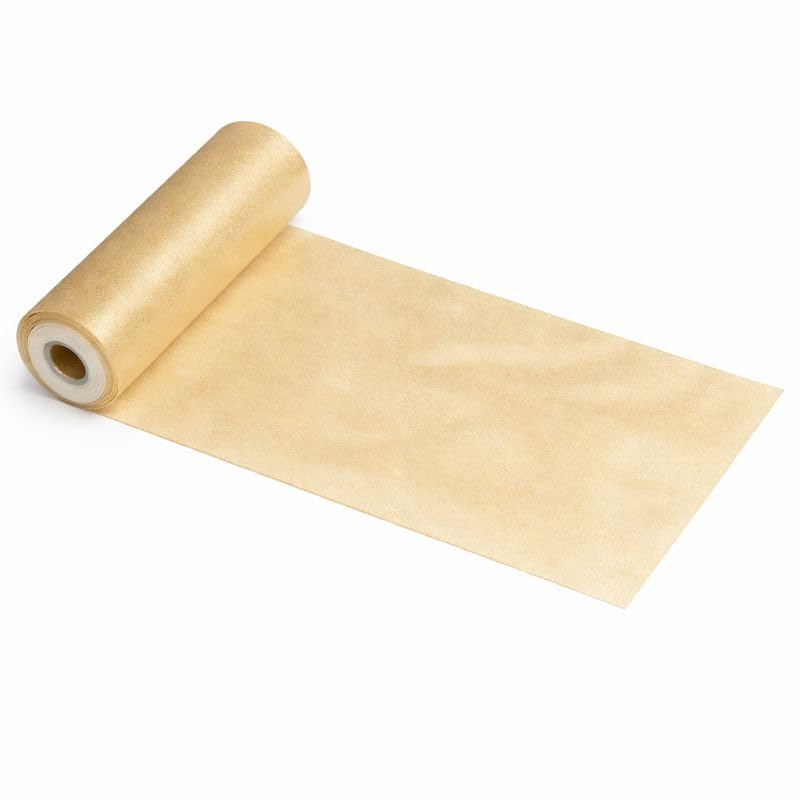 Floralcraft 25m x 29cm Sheer Organza Fabric Roll - Champagne, Table Runner Chair Cover Sash Fabric Bows Swags Wedding Party Christmas Decoration