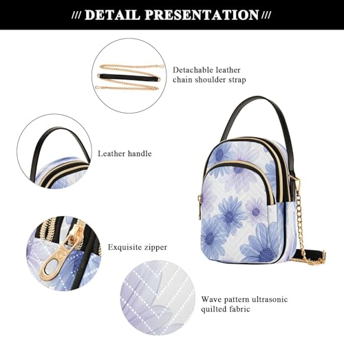 Blue Daisies Shoulder Bags for Women Retro Classic Handbag Purse Small Purses with Chain 5