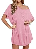 Ekouaer Womens Tshirt Nightgown Cotton V Neck Sleepshirts Comfy Casual Nightshirt for Women, Pink, X-Large