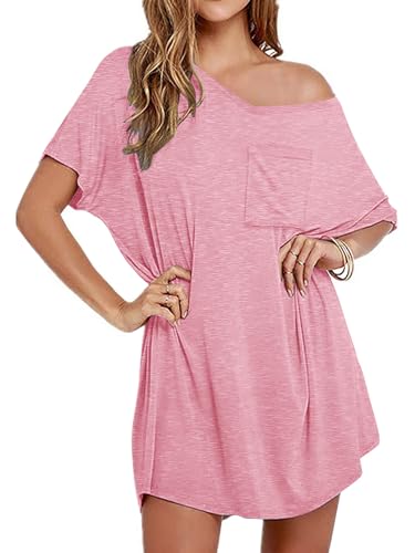 Image of Ekouaer Womens Tshirt Nightgown Cotton V Neck Sleepshirts Comfy Casual Nightshirt for Women