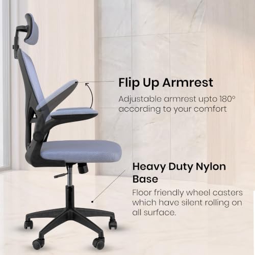 Image of Grey Black| High Back Imported Mesh Fabric Boss Office Chair | Y Design Ergonomic Back Support | 2D Aero Design Adjustable Armrests | Synchro Tilt Lock Mechanism Support