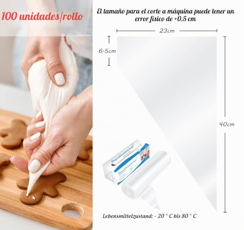 Miniatura 6 de Homewit Juego De 100 Mangas Pasteleras Desechables De 40 Cm, Bolsas Pasteleras Desechables Para Hornear Y Tartas, Decoración Y Galletas, Galletas